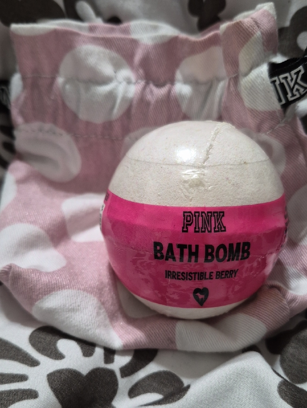 PINK Victoria's Secret White Bath Bomb with Hot Pink Label - Irresistible Berry